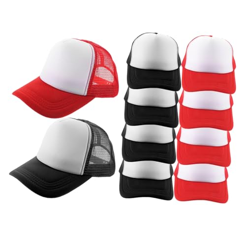 Casquettes de baseball lot de 10 en maille noires et rouges