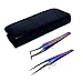 SET OF 2 Stainless Steel Multi Titanium Rainbow Color 3D Eyelash Extension Tweezers Semi Angled + Pro Straight Fine Point (A2Z)