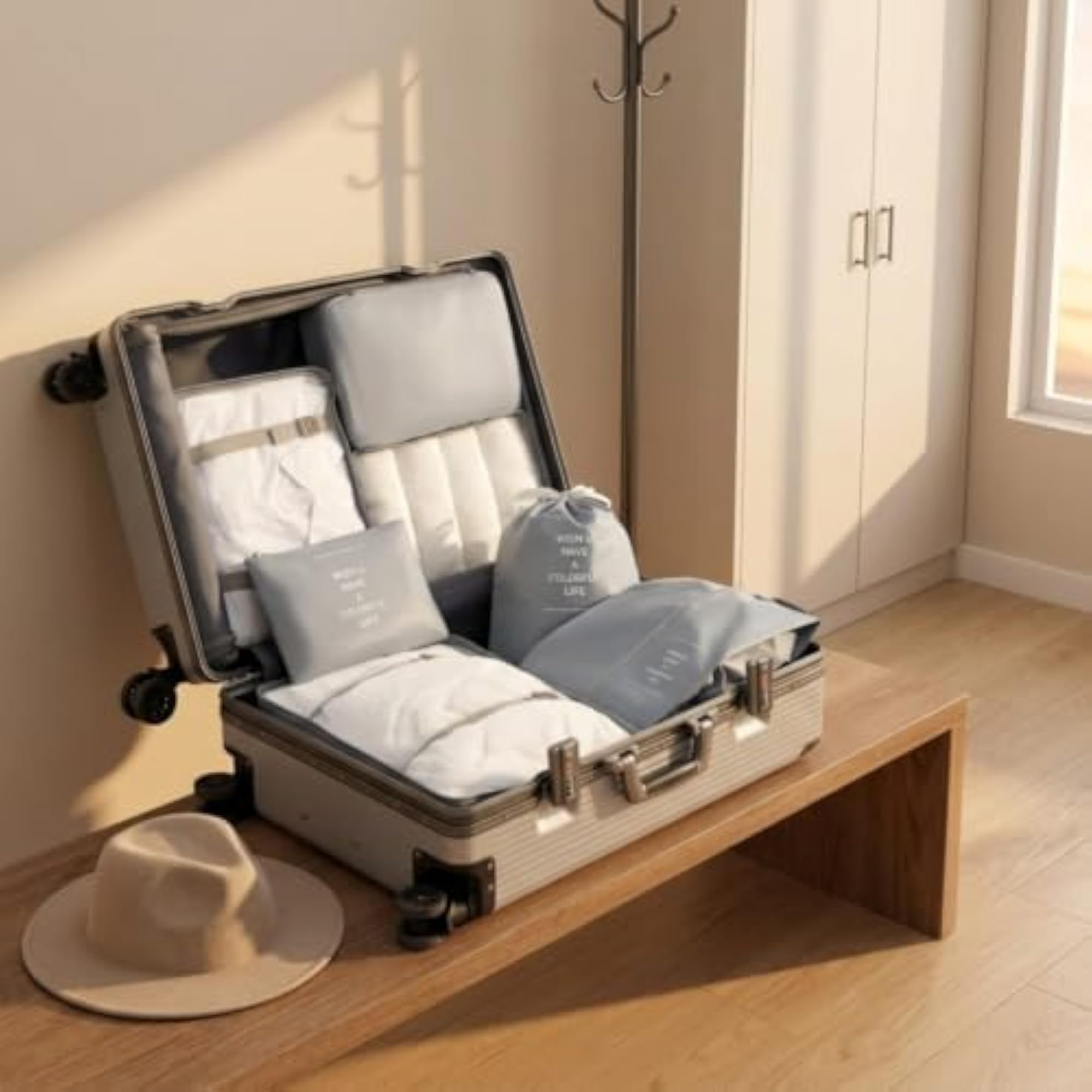 7 Pieces Space-Saving Travel Organizer Set, Lightweight Packing Cubes