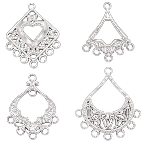Beebeecraft 8Pcs 4 Styles Chandelier Component Links Charm 304 Stainless Steel Connector Charms Antique Tibetan for Jewelry Making Earring Necklace DIY Crafts Findings