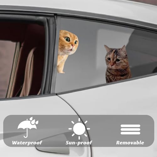 Image of 2 PCS Car Funny Cat Meme Sticker, Cute Kitten Decals for Cars, Laptop, Wall, Rear Window, Bumper, Humorous Automotive Decoration for Trucks & Vans(4 inch)