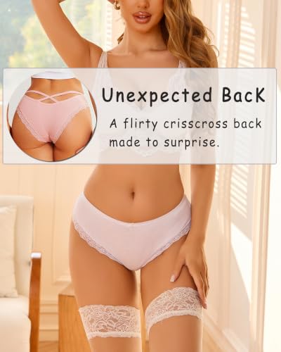 Image of Womens Cotton Underwear Sexy Lace Trim Bikini Ladies Cheeky Panties 6 Pack