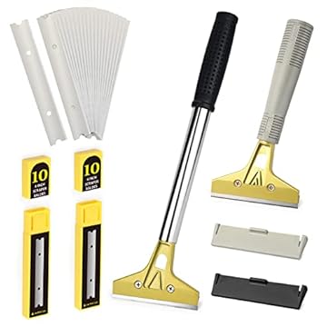EHDIS Kit Raschietto Vetro - Raschietto per Piastrelle con Impugnatura Morbida e Raschietto con Maniglia espandibile, con 20 Lame in Acciaio al Carbonio, per Rimuovere Colla, 100mm