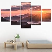 SIGNWIN 5 Panel Canvas Wall Art Sunset in The Mountains for Home Decorations Ready to Hang - 60
