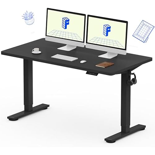 FLEXISPOT EN1 One-Piece Standing Desk, Electric Adjustable with 4 Memory Presets, 176 LBS Capacity, Stable & Quiet, Seamless Desktop for Home Office & Dual Monitors, 55"x28" Black