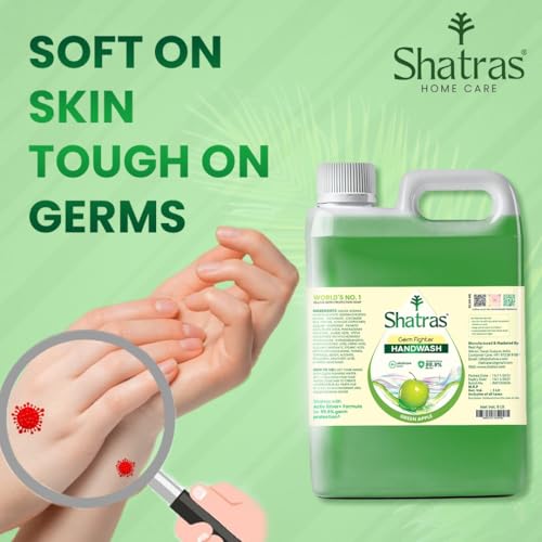Image of Shatras Germs Fighter Handwash Liquid Refill Can 5 Litres | Green Apple Goodness | pH-Balanced Formula | Antibacterial Germ Protection | Moisturizing Hand Wash for Soft & Supple Hands