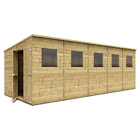 20 x 8 Pent Tall Wooden Garden Storage Shed Pressure Treated Tongue and Groove Windowed Doors in Gable 6.09m x 2.43m Cover