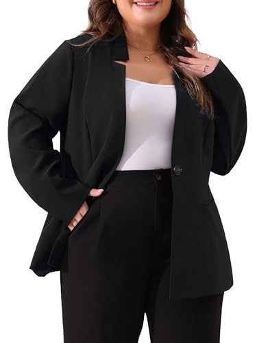 Agnes Orinda Plus Size Business Suit Blazer for Women Office Work Button Long Sleeve Black Blazers Jackets
