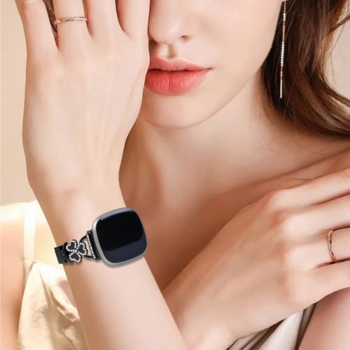 Bling Love Clover Bands For Women Compatible With Versa 4/Versa 3/Sense 2/Sense Stainless Steel Adjustable Replacement Strap.