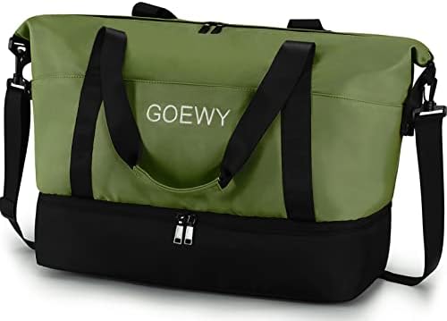 Weekender Duffel Bags Shoe Compartment Carry on Bags Waterproof Travel Tote Bags for Men Women Sports Gym Tote Large Portable Overnight Luggage Workout Duffle Shoulder Bags（Army green）