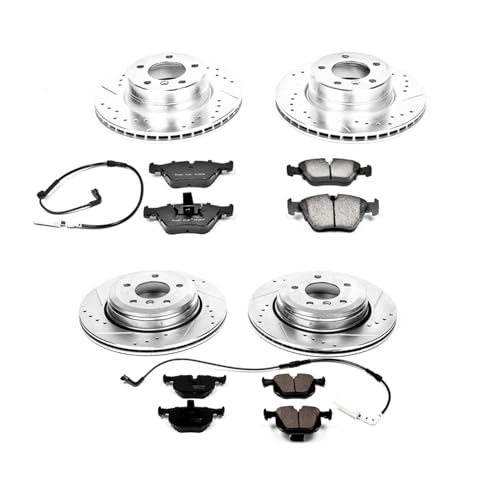 Image of PowerStop Front and Rear Brake Kit for BMW 525i 2004-05 - Drilled and Slotted Disc Rotors with Carbon-Fiber Ceramic Brake Pads Replacement, K5764