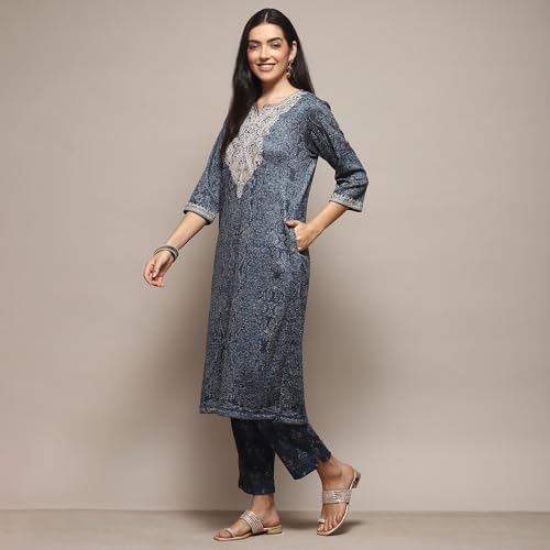 Image of BIBA Women Polyester Straight Printed Suit Set