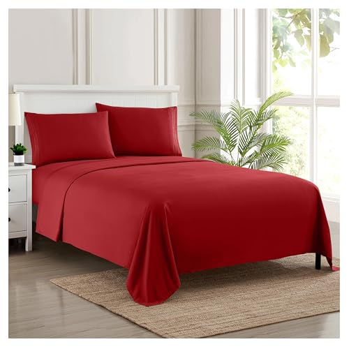 Twin XL Sheets - Breathable Luxury Sheets with Full Elastic & Secure Corner Straps Built In - 1800 Supreme Collection Extra Soft Deep Pocket Bedding Set, Sheet Set, Twin XL, Red