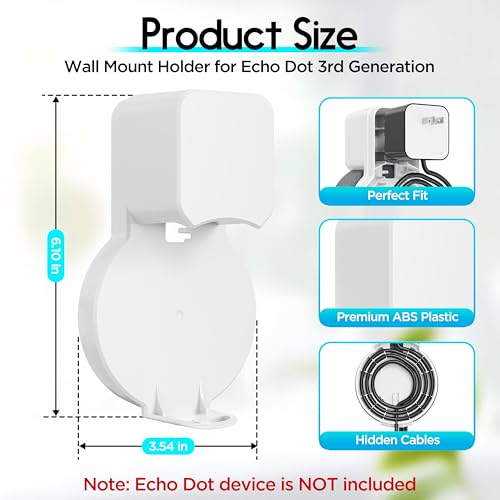 Image of Wall Mount Holder for Dot 3rd Generation, Space Saving Accessories Smart Home Speakers, Clever Dot(3rd Gen) Accessories with Built-in Cable Management Without Messy Wires-White
