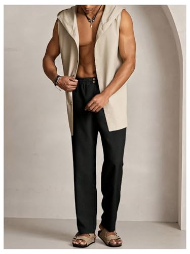 OYOANGLE Men's Elastic Waist Tapered Trousers Solid Business Casual Chino Pants with Pockets4