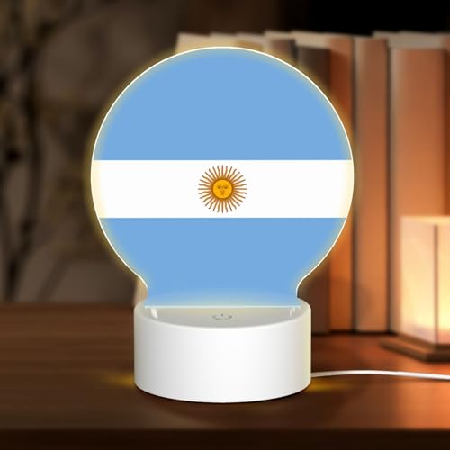 PHAYAH Luz nocturna con patrón de bandera argentina, base LED redonda con cable USB ajustable, 3 colores para adultos, habitación infantil y dormitorio