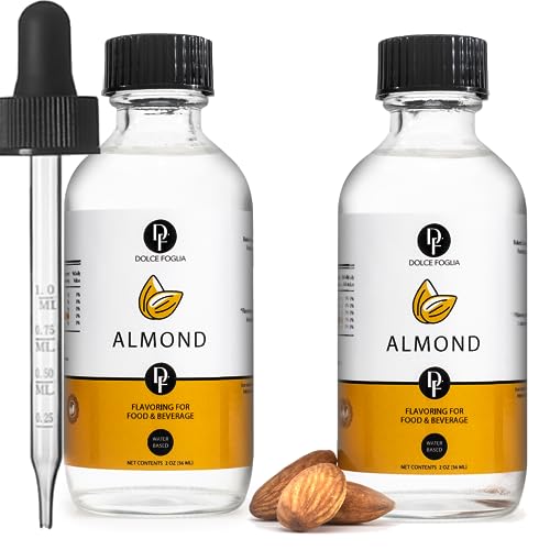 Image of Dolce Flav Natural Almond Extract - 2 Ounce Water-Soluble Kosher, Sugar-Free, Concentrated Pure Almond Flavoring for Baking, Pastries & Beverages, Includes Measured Dropper, Pack of 2
