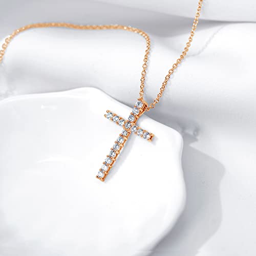 Amazon Collection Rose Gold Plated Sterling Silver Cross Necklace #TOP23