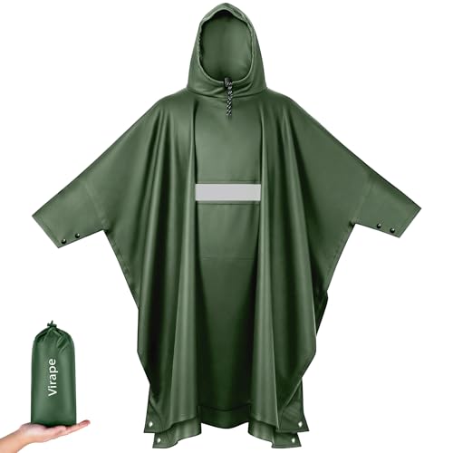 Virape Leicht Wasserdicht Regenponcho Regenjacke Herren & Damen mit Ärmeln Belüftet Mehrzweck Regenmantel mit Kapuze Schutzdecke Unterschlupf Plane Regencape für Camping Wandern Hikking