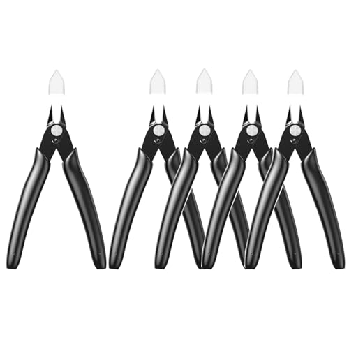Image of Small Wire Cutters 5-Pack Diagonal Flush Cutters 5 inch Black | for Zip Ties, Model, Jewelry Making, 3d Printer Filament, Electronics, Confined Areas