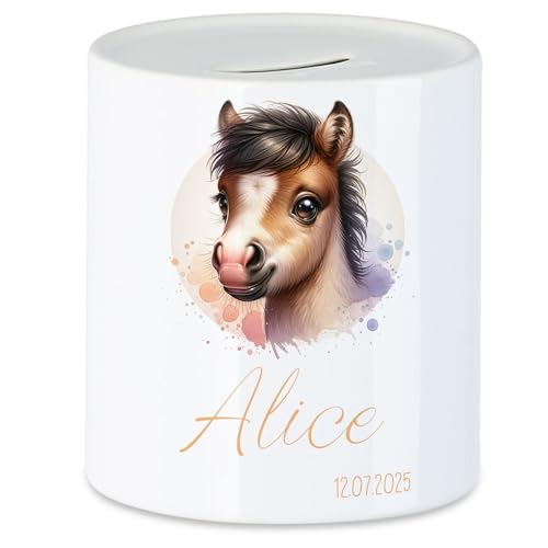 Kiddle-Design Tirelire pour enfants avec nom personnalisé, motif animal cheval, cadeau pour garçon et fille pour anniversaire, Noël, naissance et baptême -...