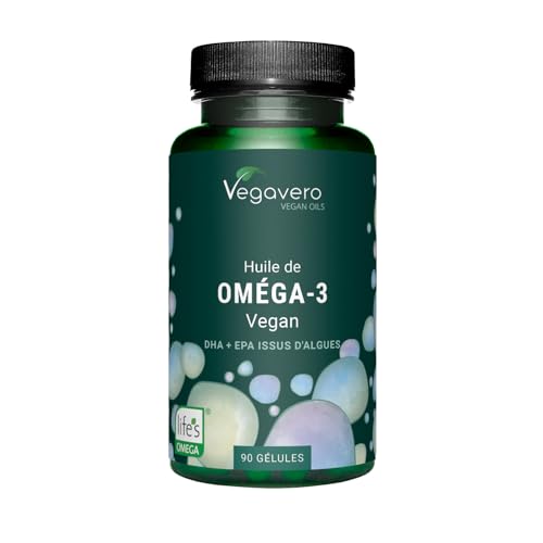 Omega 3 VEGAN | 1500 mg Huile d’Algues avec 450 DHA & 225 EPA | 90 Gélules | 100% Naturel et Sans Additifs | Cerveau + Mémoire | Vegavero®