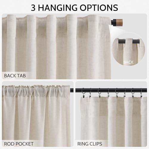 Image of Linen Curtains 63 Inch Long for Living Room Back Tab Pearl White