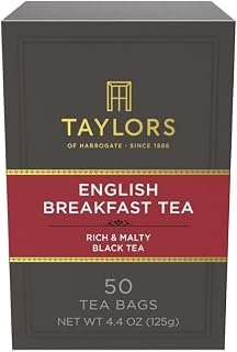 Taylors of Harrogate English Breakfast Black Tea, 50 Pillow Teabags - Rich Malty Blend, Caffeinated Classic