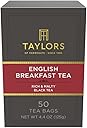Taylors of Harrogate English Breakfast, Black Tea, Pillow Tea Bags, 50 Count (Pack of 1), Rich, Bright & Malty, Caffeinated, Enjoy Hot or Iced, 50 Teabags
