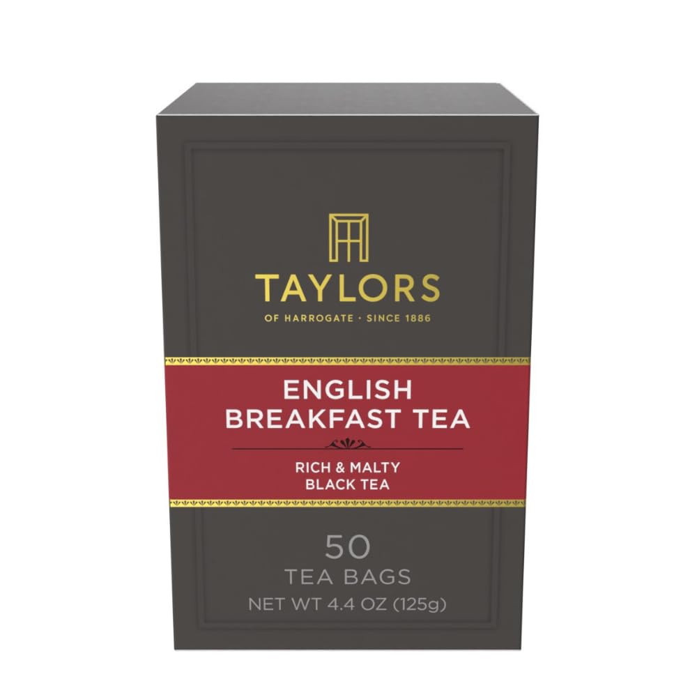 Taylors of Harrogate English Breakfast, Black Tea, Pillow Tea Bags, 50 Count (Pack of 6), Rich, Bright & Malty, Caffeinated, Enjoy Hot or Iced, 300 Teabags Total