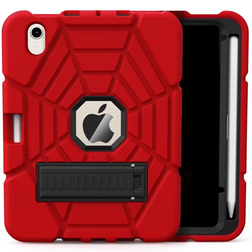 Grifobes Case for iPad mini 7th 2024 (A17 Pro) / Mini 6th Generation 2021 8.3", Heavy Duty Shockproof Cover with Pencil Holder Stand, for i Pad Mini 7/6 Gen 8.3 inch Case (Red+Black)