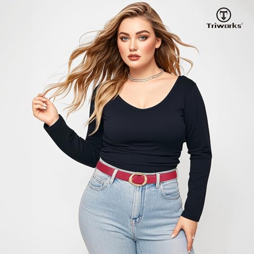 Image of TRIWORKS 2 Pack Leather Belts for Women Fashion Waist Belt with Liquid Shapes Women Belt for Jeans Pants Dresses