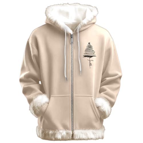 Image of Men's Print Hooded Sweatshirt with Soft Cotton Blend Fabric for Casual Wear and Holiday Celebrations, Unique Graphic Design (Beige, S)