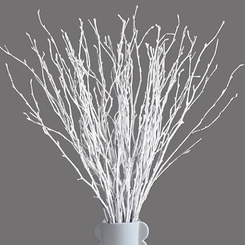 Oning 50Pcs Dried White Birch Twigs Branches - 100% Natural 17” Painted Birch for Christmas, Wedding, Vases Filler, Sticks for Centerpiece, Floral Arrangement, Twig Wreath, Rustic Decor Cover