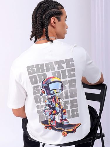 Image of The Indian Garage Co Men's Cotton Boxy Oversized Graphic Back Printed Round Neck Tshirt