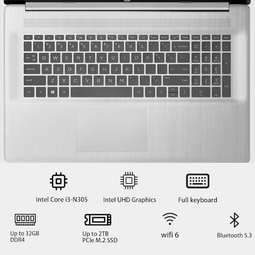 Image of HP 17.3'' Touchscreen Laptop Computer-Windows 11 for Business & Home Use, 8-Cores Intel i3-N305, 8GB RAM, 128GB eMMC, 720 HD Webcam, HDMI, Num Pad, Wi-Fi 6,