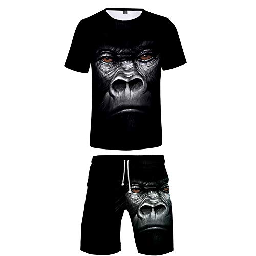 HHKLSF 3D Imprimé T-Shirt Short 2 Pièces Ensemble Décontractée Sport Vêtements Impression Vêtements Aptitude Porter Motif Imprimé en 3D, Orang-Outan 1, XXL Cover