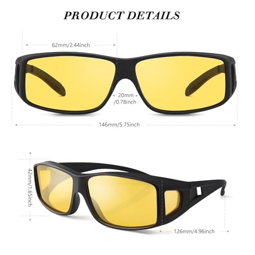 Image of Bio-th Night Driving Glasses Fit Over Glasses for Men Women,Anti Glare Night Vision Glasses for Driving,Cycling,Golf