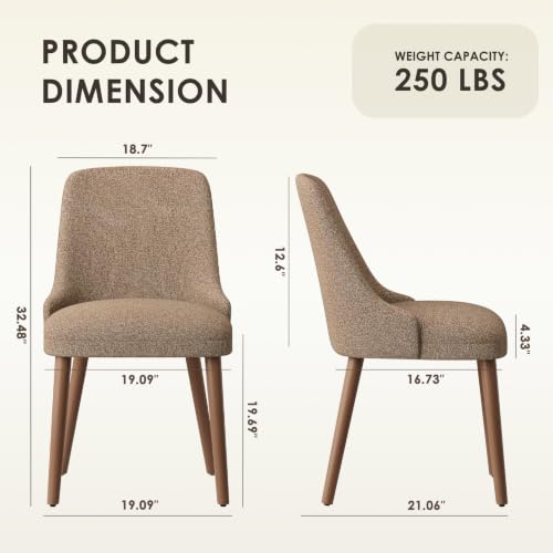 Image of MALOL Upholstered Dining Chairs Set of 2, High-Back Dining Room Chair with Wood Legs, Padded Kitchen Chairs for Dining Room /Restaurant /Cafe, Camel