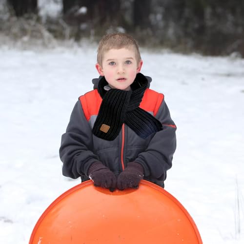 Baby Schal Weich Schwarz,Gestrickter Schal Kinder Winter,Warm Strickschal Niedlich Winter Mode 120cm*9cm,Weich Schön Schals für Mädchen,Winter Warm Schals Nackenwärmer Für Jungen Mädchen