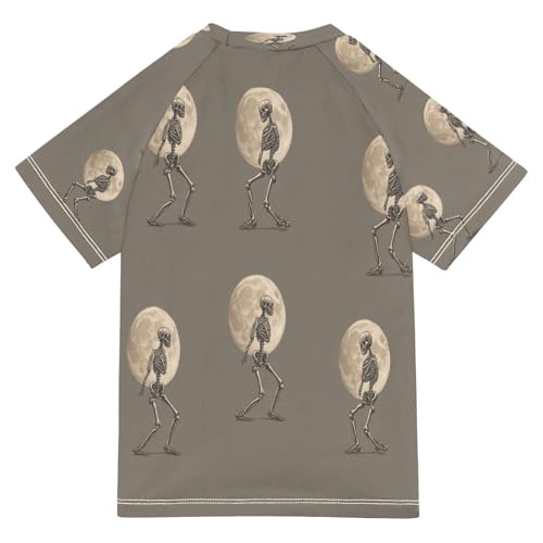 Boys Short Sleeve T-Shirts Moon Skull Skeleton Rashguard Kids Swim Shirts Sun UPF 50+2