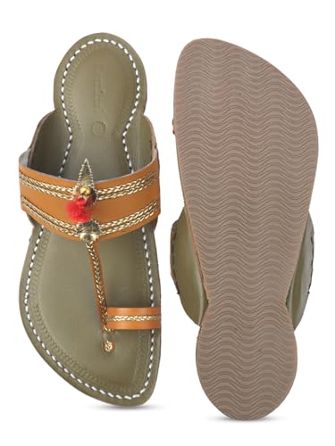 Image of KORAKARI Mens Handmade Kolhapuri Chappal Smooth and Comfortable, Stylish Durable Anti Slip Design Flip Flops Slippers Genuine Leather Traditional Indian Footwear.