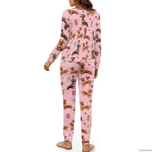 Image of Women's 2 Piece Printed Pajama Set Long Sleeve Sleepwear Set with Long Pants Casual Lounge Sets with Pocket