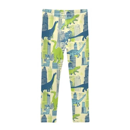 Wusikd Dinosaurs Green Blue Girls' Leggings Toddler Doodles Kids Yoga Pants Dance Active Tights 4T2