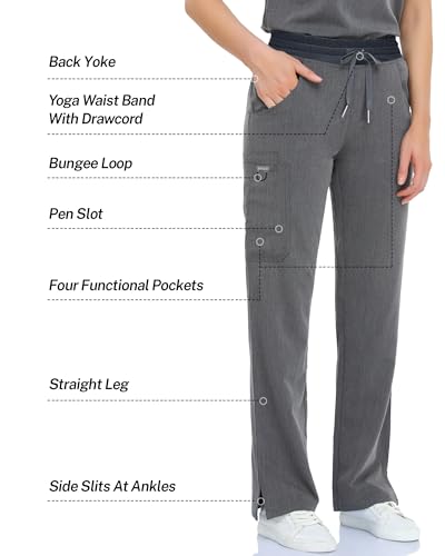Image of COMENII Scrubs for Women, Knit Yoga Waistband Straight Leg Cargo Pants, Classic Fit Womens Scrubs Pants-R-Graphite XL