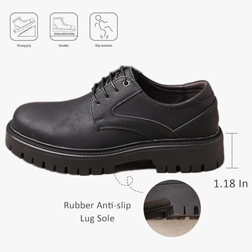 Mens Leather Platform Lug Sole Oxford Shoes Fashion Lace Up Chunky Heel Comfortable Anti-Slip Business Derby Shoes for Dress Wedding Formal Work3