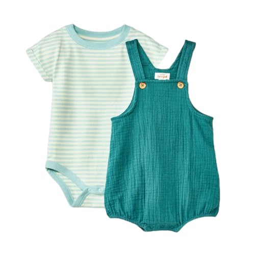 Cat & Jack Babys' Gauze Shortalls Top & Bottom Set- (Mint, 0-3M)