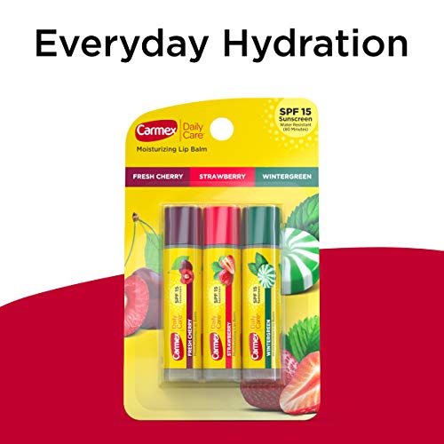 Carmex Daily Care Moisturizing Lip Balm Sticks With Spf, Fresh Cherry, Strawberry And Wintergreen Lip Balm Pack, 0.15 Oz - 3 Count (Pack Of 3) #TOP4