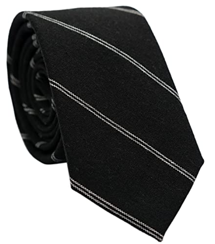 BELLUNO 2.5 inch Skinny Tie for Men Cotton Linen Slim Striped Neckties Black