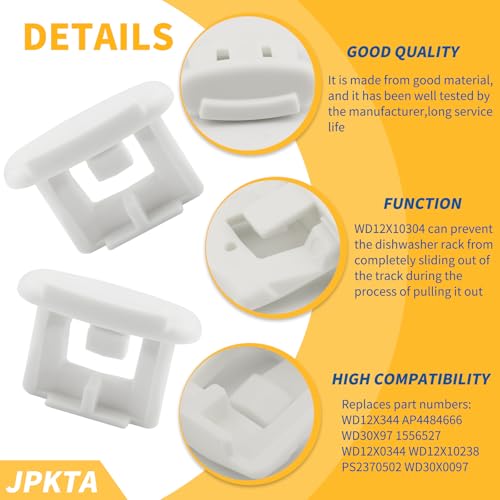 Dishwasher Upper Rack Slide End Cap Stop Clip Replacement for GE Hotpoint Kenmore - 2 Pack WD12X10304 by JPKTA
